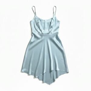 XSCAPE Womens Satin Midi Dress Asymmetrical Hem Light Blue Plus Size 14 Fairy